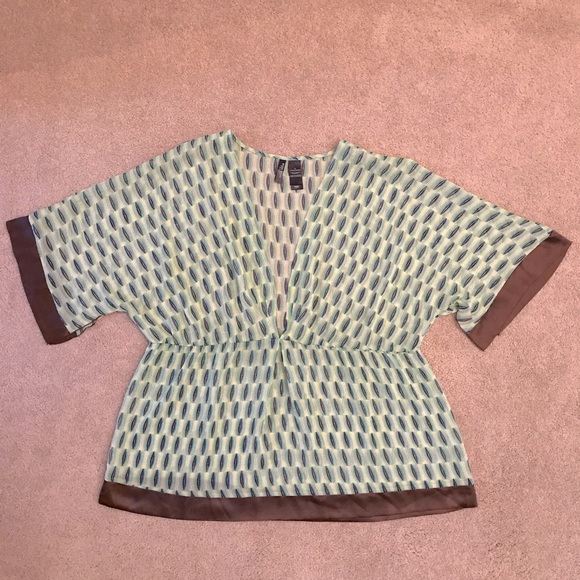 Bisou Bisou Sheer Cover Up Tunic Size 1X Green Brown Swim Cover Up Kimono - Picture 1 of 8